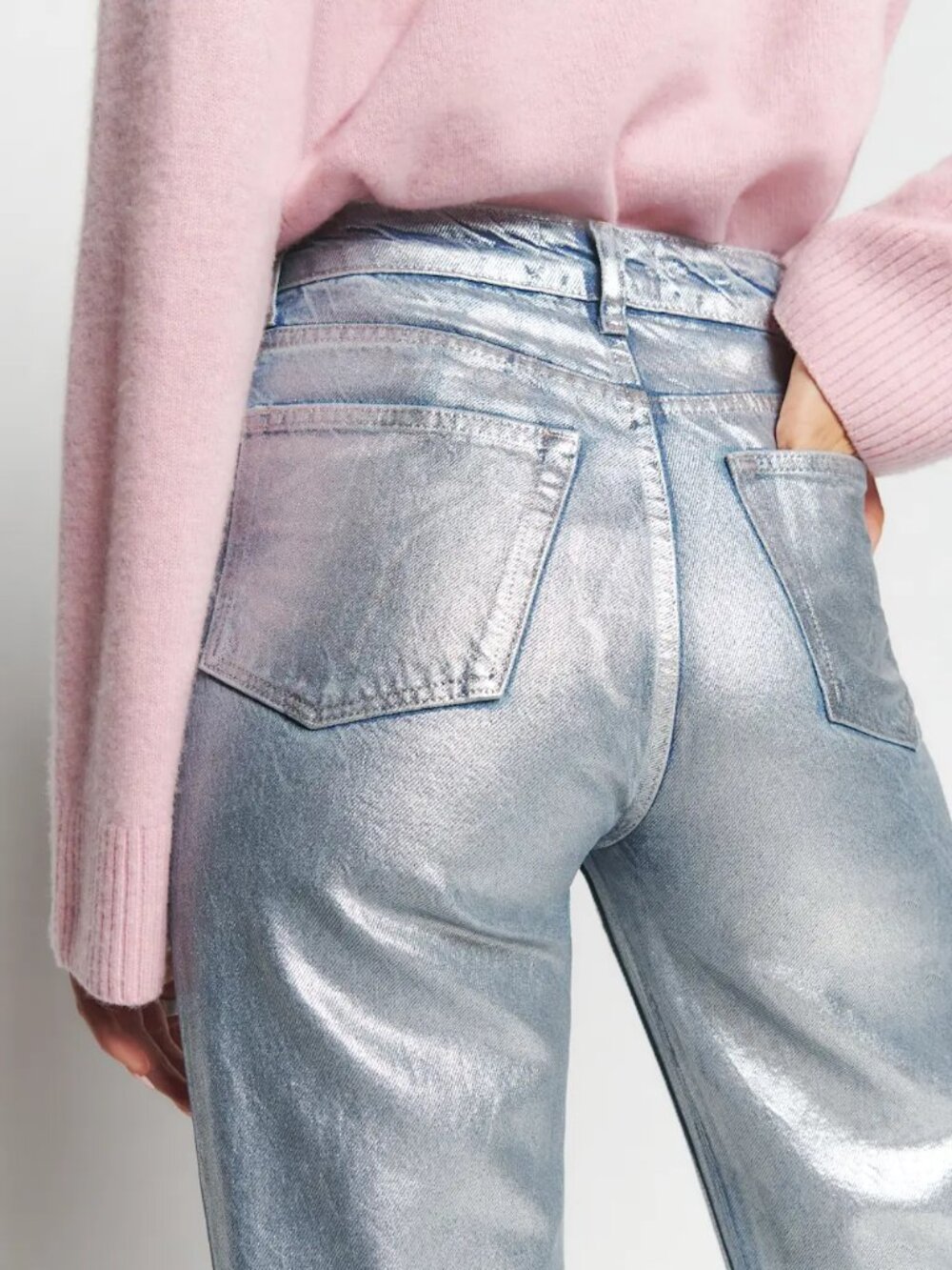 Reformation Cynthia High Rise Coated Straight Jeans Silver - Size 29